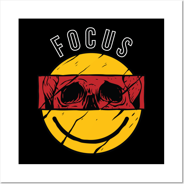 FOCUS smiley rad retro design with skull cut Wall Art by A Comic Wizard